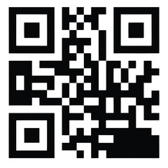 Black and white QR code shows a pattern of squares on a white background