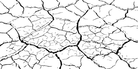 Vector background. Desert backdrop.The cracks texture white and black.Cracks in dry surface soil texture
