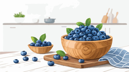Blueberry in wooden bowl in kitchen vector design, Blueberry vector design
