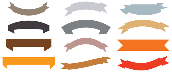 Vector Ribbon Banner Collection  Red and Black Silhouette Paper Ribbons Set