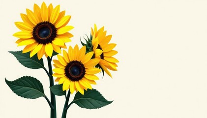 Fototapeta premium Bold, graphic sunflowers, vibrant yellow, black stems, print, floral design