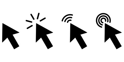 Set of black mouse cursor icons showing click, tap, pointer. minimal vector style for UI, UX, web and app interface design. icon, vector.