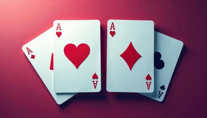 Obraz premium Four aces laid out on a surface, forming a square , casino, spades