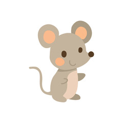 Adorable standing mouse with round ears and tiny paws in a cute childish style, great for children’s books, animal designs, and pet illustrations.