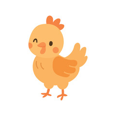 Cartoon hen with orange feathers and cheerful pose, ideal for barnyard illustrations, children’s books, rustic designs, and farmyard icons.
