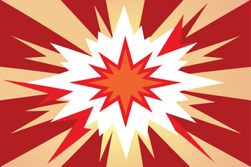 Bursting star shapes radiate from a central explosion of red, white, and orange