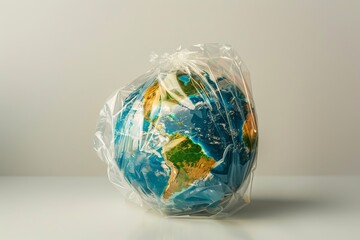 Globe Wrapped in Plastic for Environmental Protection Concept