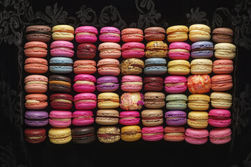 A stack of colorful macarons on a white plate.