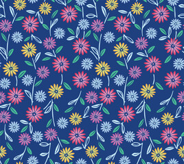 Japanese Colorful Flower Branch Vector Seamless Pattern
