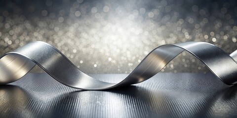 Metallic silver ribbon draped elegantly over a luxurious metallic background, creating a stunning visual effect