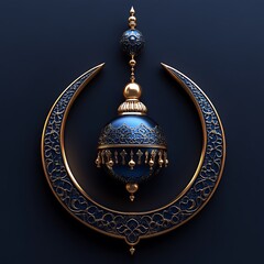 Blue and Gold Ornament on Crescent Background