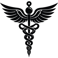 Caduceus Medical Symbol vector Silhouette illustration Scroll-style vector with ornate caduceus engraving