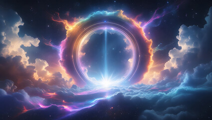 Obraz premium Cosmic Portal, Gateway to Another Dimension, Celestial Gate, Opening to the Unknown, Space-Time Rift, A Tear in Reality Interdimensional Portal, Journey Through Space Mystic Gateway, Cosmic Transition