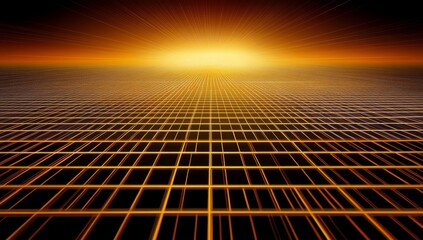 Vibrant neon grid with triangular shapes on black background, 80s retro-futuristic atmosphere for video games and