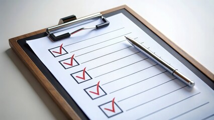 A precise editing screen with a checklist on the clipboard, highlighting correct grammar and spelling errors