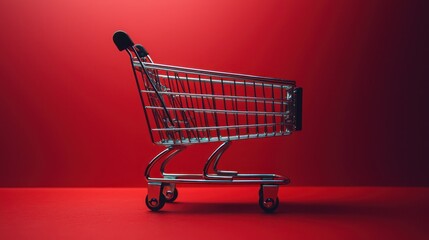 Small shopping cart on a red background