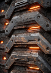 Layered defensive plating with metal bolts and glow