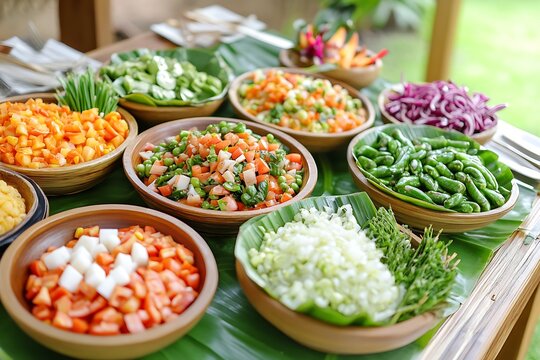 setup alugbati leaves styled in gourmet salad