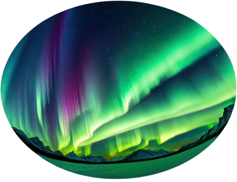 Ethereal aurora borealis dances across a starlit night sky, illuminating a serene winter landscape.