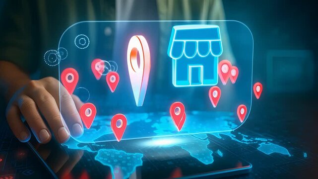 Smart Shop Location Map with Digital Business Pin Network and Global Store Distribution Concept

