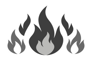 Gray flames arranged together create a symmetrical fire element on a transparent background
