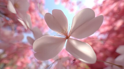 Close-up view of delicate cherry blossom petals against a vibrant pink background in spring
