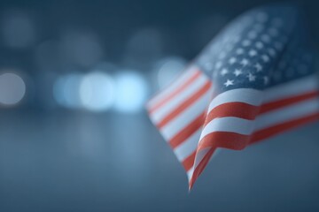 blurred people in background with prominent usa flag in focus symbolizing patriotic in minimalistic surroundings