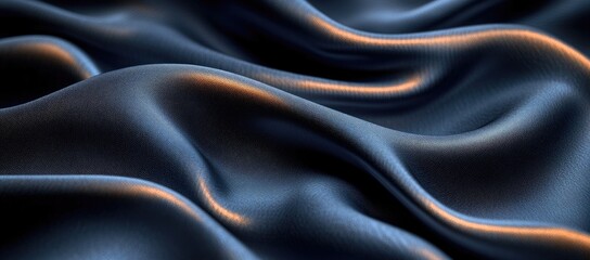 Fototapeta premium Close-up view of luxurious dark blue fabric folds.