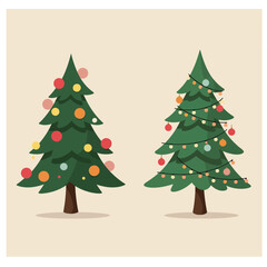 Christmas and New Year Magical green tree with so many holiday decorations isolated on white  background. Can be used easily for celebration cards or banner designs or for any other use.