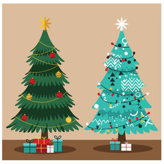 Christmas and New Year Magical green tree with so many holiday decorations isolated on white  background. Can be used easily for celebration cards or banner designs or for any other use.