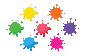 Seven vibrant, irregularlyshaped color blobs create an array against a plain background, transparent