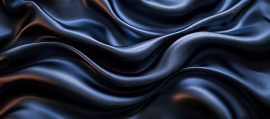 Fototapeta premium Intricate folds of dark blue silk fabric.