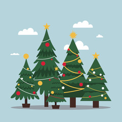 Christmas and New Year Magical green tree with so many holiday decorations isolated on white  background. Can be used easily for celebration cards or banner designs or for any other use.