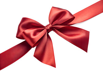 Fototapeta premium Elegant red satin ribbon bow on black background for gift packaging and decoration