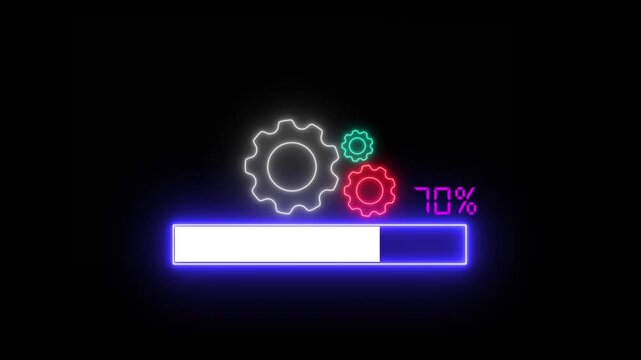 abstract waiting loading bar animation, software update icon. Update your functions, Neon setting updating icon animation with loading bar 0 to 100. Loading is indicated by a dot.