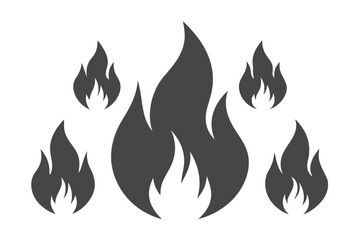 Several stylized flames surround a larger central blaze over a white transparent background
