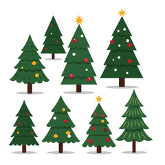 Christmas and New Year Magical green tree with so many holiday decorations isolated on white  background. Can be used easily for celebration cards or banner designs or for any other use.