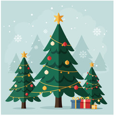 Christmas and New Year Magical green tree with so many holiday decorations isolated on white  background. Can be used easily for celebration cards or banner designs or for any other use.