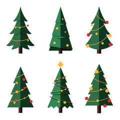 Christmas and New Year Magical green tree with so many holiday decorations isolated on white  background. Can be used easily for celebration cards or banner designs or for any other use.