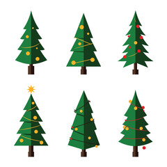 Christmas and New Year Magical green tree with so many holiday decorations isolated on white  background. Can be used easily for celebration cards or banner designs or for any other use.