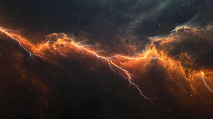 Obraz premium Abstract cosmic storm of fiery lightning.