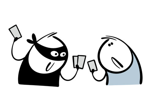 Two cartoon people are playing cards. Vector illustration of a cheater in a black mask cheating and winning poker. Gambling for money is an unfortunate loser.