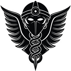 Obraz premium Caduceus Medical Symbol vector Silhouette illustration Caduceus on face mask or protective gear