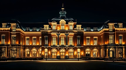 Naklejka premium Tokyo Station Marunouchi building lit up at night