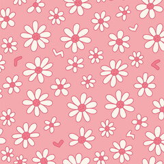 Daisy flower seamless pattern on blue background. Ditsy floral print with tiny chamomile great for fashion fabric, home decor textile and wallpaper. Vector