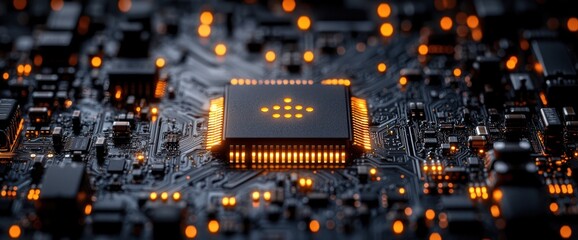 High-tech circuit board with glowing components