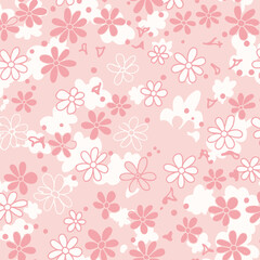 Daisy flower seamless pattern on blue background. Ditsy floral print with tiny chamomile great for fashion fabric, home decor textile and wallpaper. Vector