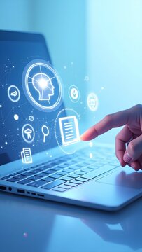 Modern digital illustration of educational technology and AI concepts with user interaction&mdash;ideal for tech startups, e-learning platforms, and training apps