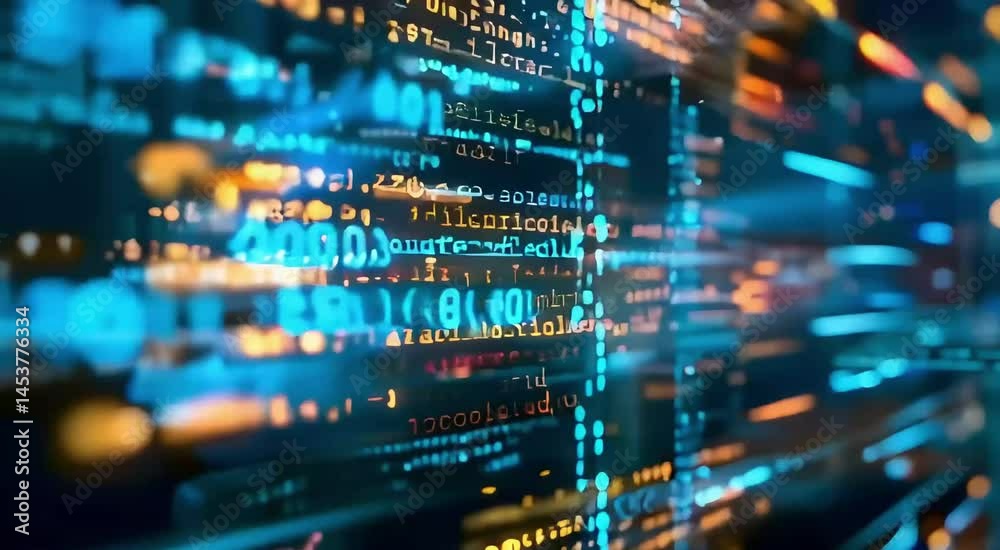 Wall mural colorful digital code streams on screen representing cyber technology and software development