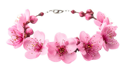 Floral necklace with pink blossoms isolated on solid white background Png